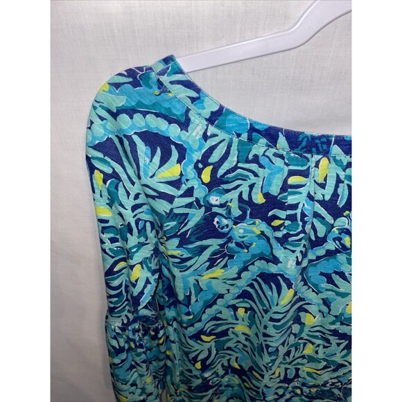 Lilly Pulitzer Womens Pullover Tunic Size XXS Blue Floral Flare Sleeve Party - Picture 11 of 12
